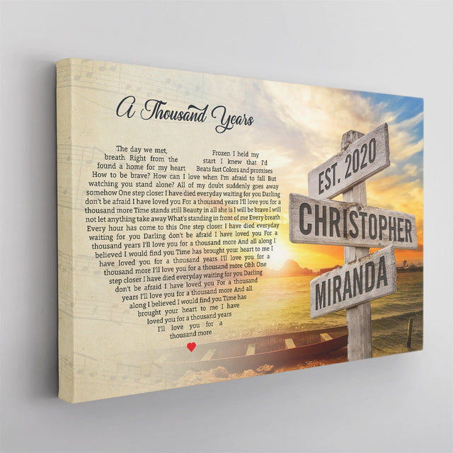 Custom Song Lyrics And Text, Street Sign, Sunset Background, Canvas Wall Art