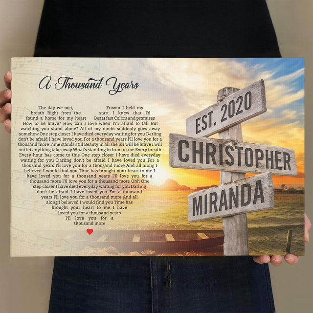 Custom Song Lyrics And Text, Street Sign, Sunset Background, Canvas Wall Art
