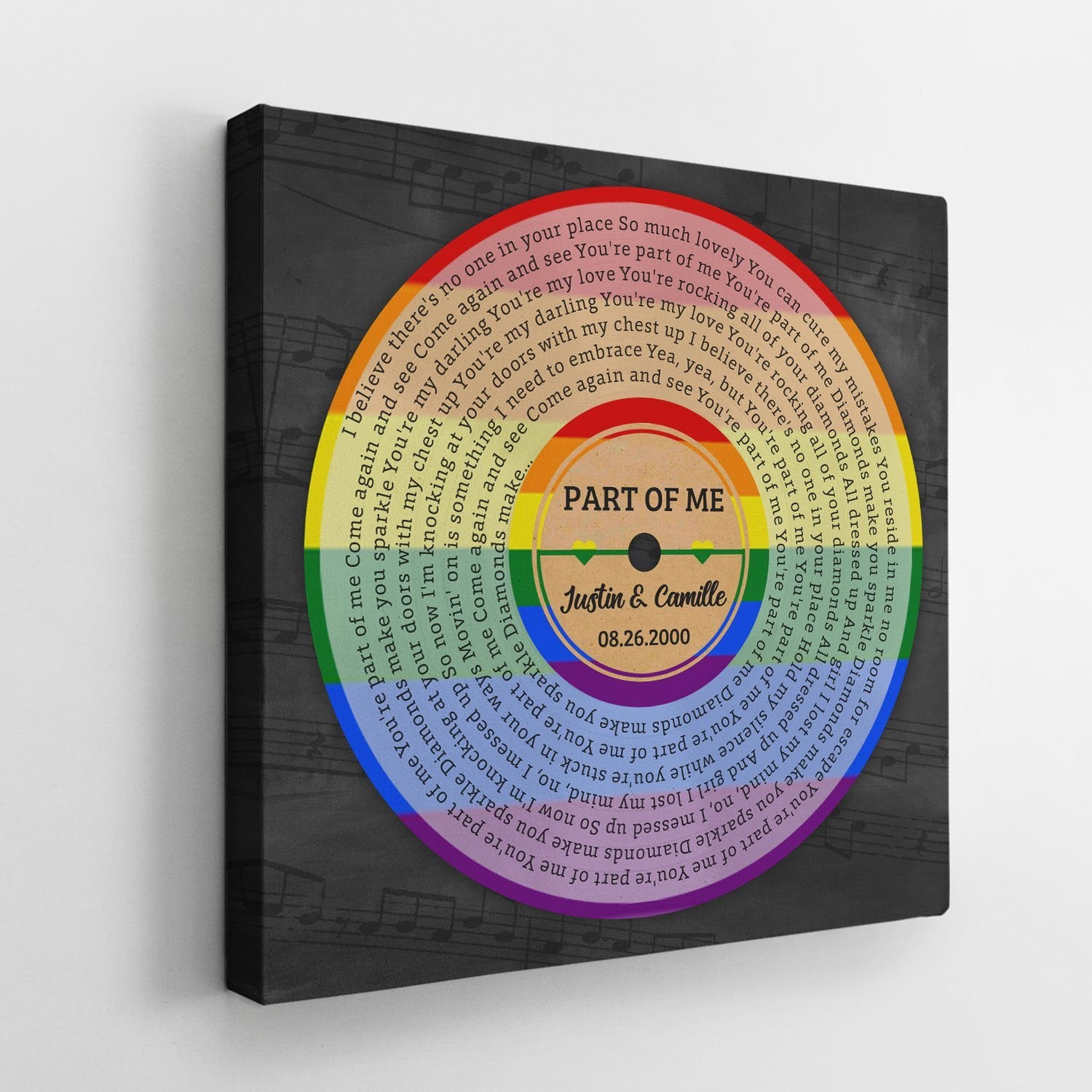 Custom Song Lyrics And Text, Vinyl Record Style, Rainbow Art, Canvas