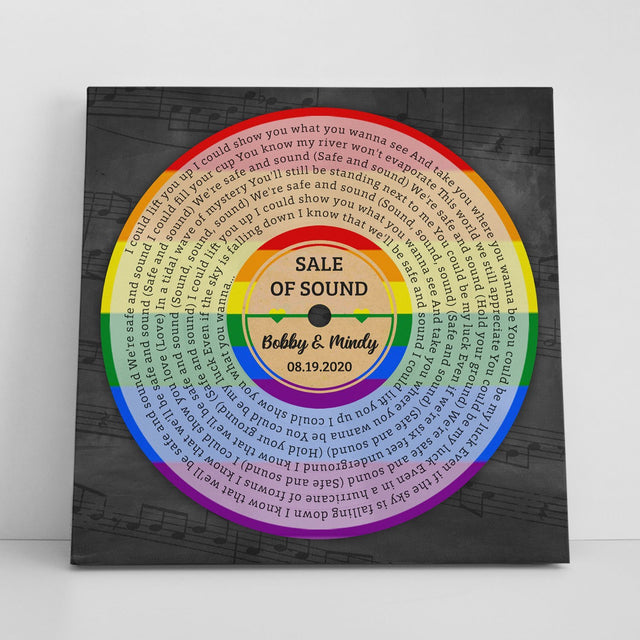Custom Song Lyrics And Text, Vinyl Record Style, Rainbow Art, Canvas