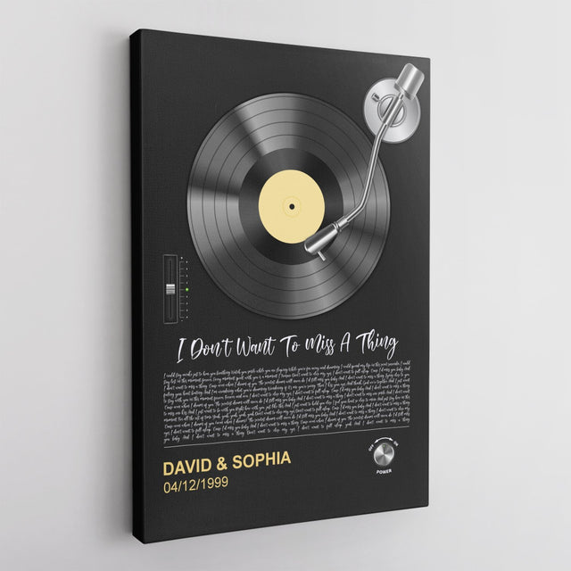 Custom Song Lyrics, Black Vinyl Record Art, Canvas