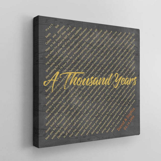 Custom Song Lyrics, Canvas Wall Art, Black Background