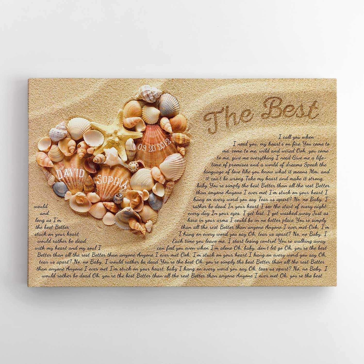 Custom Song Lyrics, Canvas Wall Art, Custom Name and Date, Sand Beach And Ocean