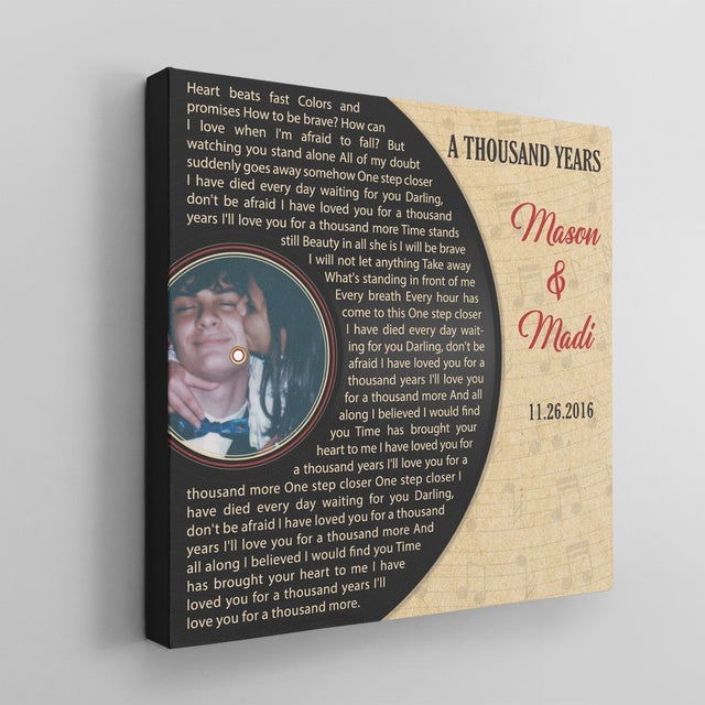 Custom Song Lyrics, Canvas Wall Art, Upload Photo, Personalized Name And Text, Half Vinyl Record