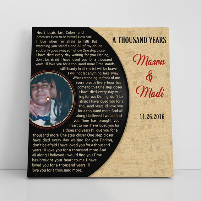 Custom Song Lyrics, Canvas Wall Art, Upload Photo, Personalized Name And Text, Half Vinyl Record