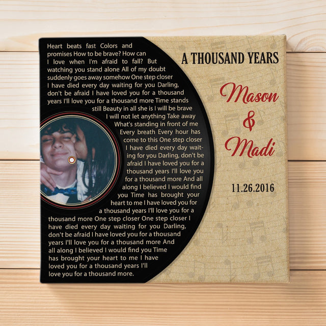 Custom Song Lyrics, Canvas Wall Art, Upload Photo, Personalized Name And Text, Half Vinyl Record