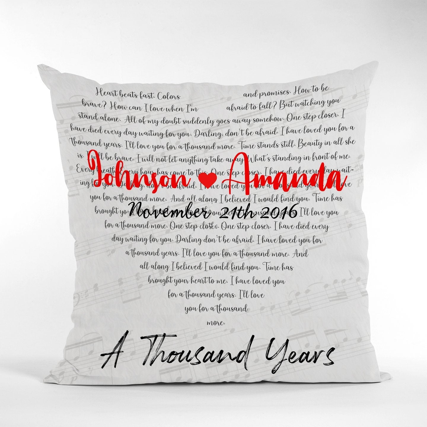 Custom Song Lyrics Heart Art, Personalized Name, Date Pillow