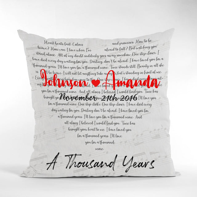 Custom Song Lyrics Heart Art, Personalized Name, Date Pillow