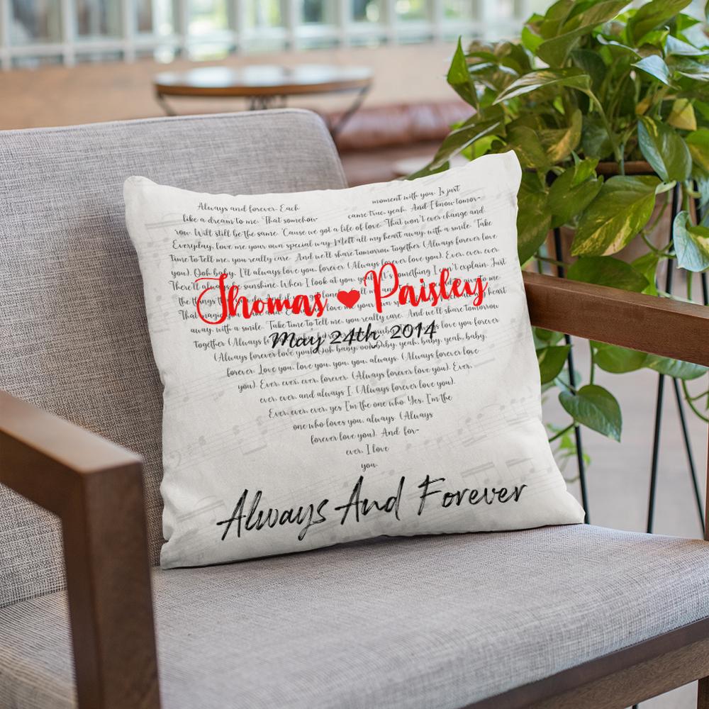 Custom Song Lyrics Heart Art, Personalized Name, Date Pillow