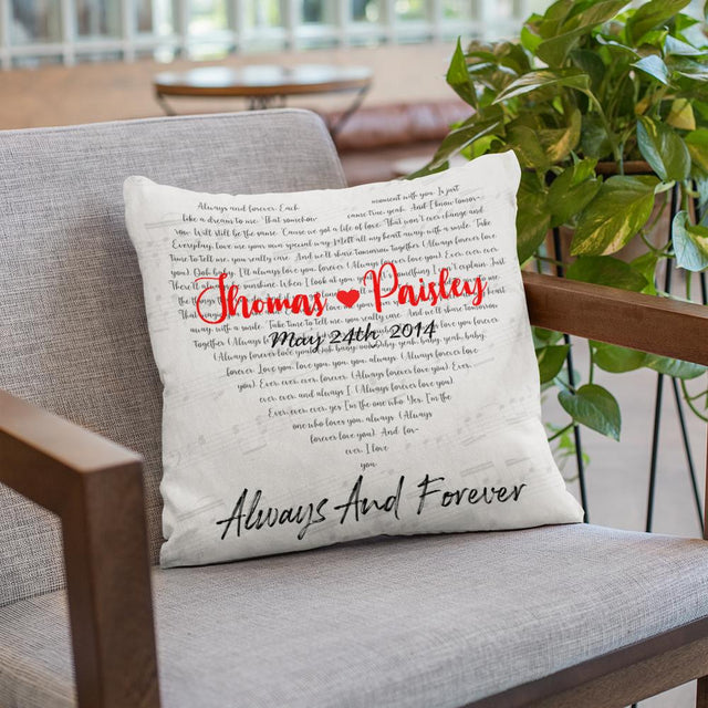 Custom Song Lyrics Heart Art, Personalized Name, Date Pillow