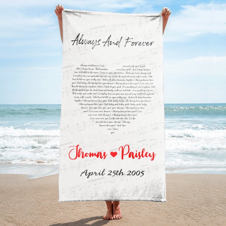 Custom Song Lyrics Heart Art, Personalized Text Towel
