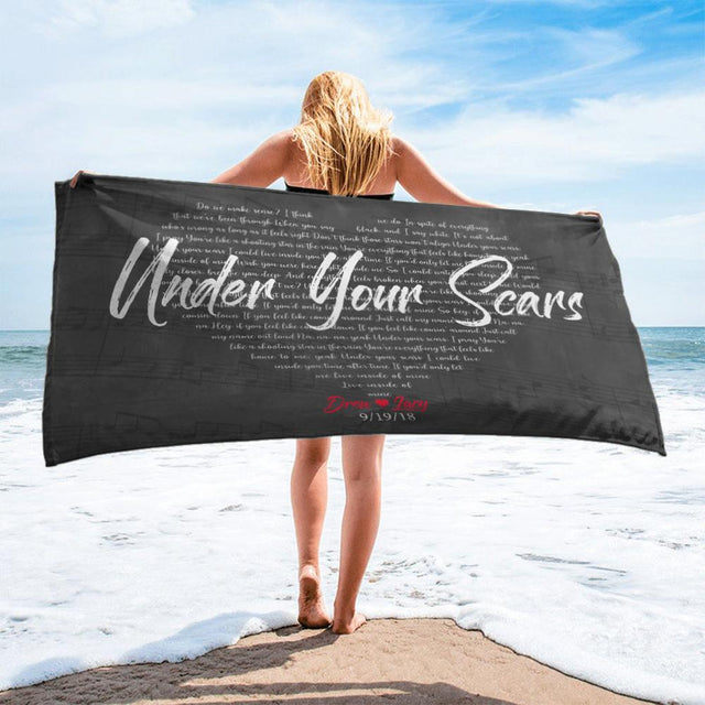 Custom Song Lyrics Heart Art, Personalized Text Towel