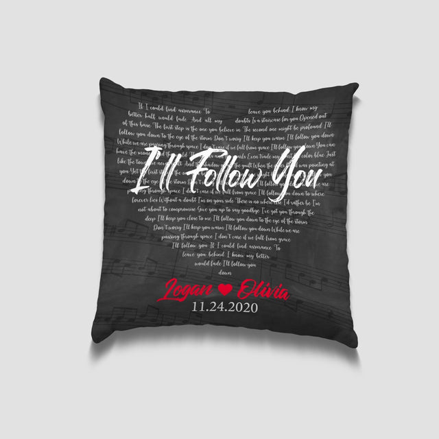 Custom Song Lyrics Heart Shape, Personalized Name, Date Black Pillow
