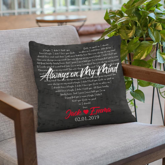 Custom Song Lyrics Heart Shape, Personalized Name, Date Black Pillow