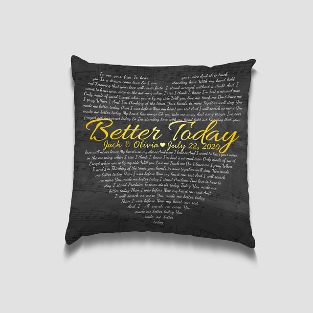 Custom Song Lyrics Heart Shape, Personalized Song Name And Text Black Pillow