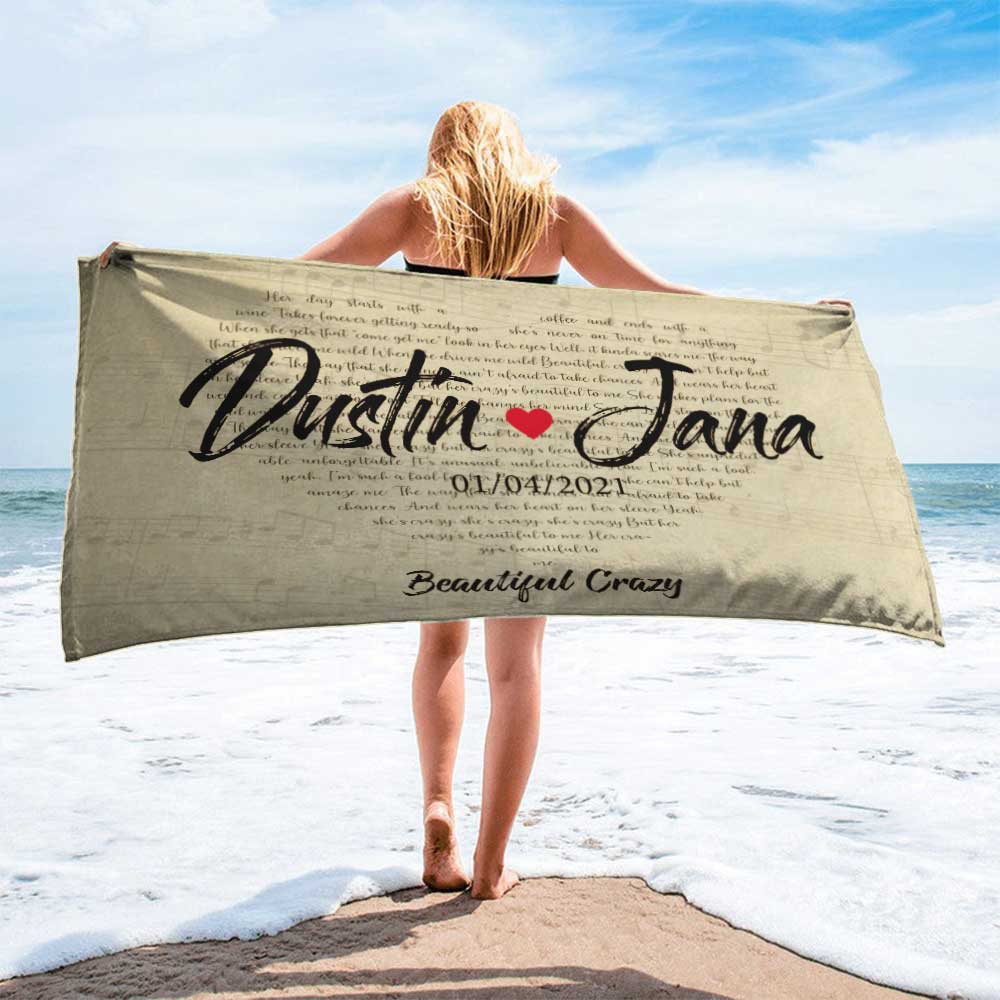 Custom Song Lyrics Heart Shape, Personalized Text Towel