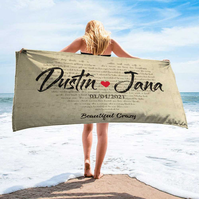 Custom Song Lyrics Heart Shape, Personalized Text Towel
