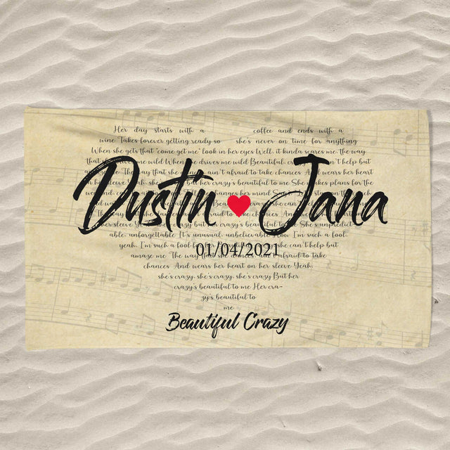 Custom Song Lyrics Heart Shape, Personalized Text Towel