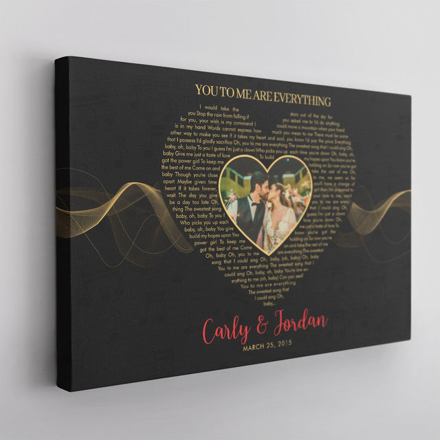 Custom Song Lyrics, Heart Shape, Upload Photo, Personalized Name And Date, Canvas Wall Art