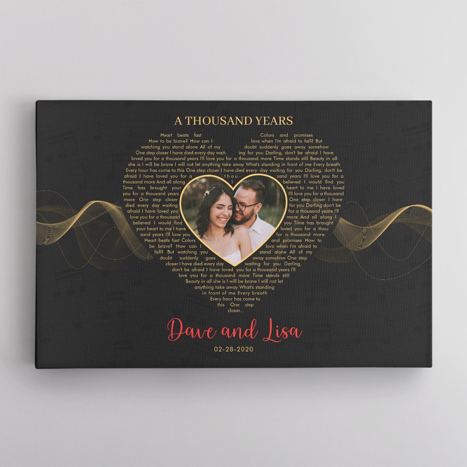 Custom Song Lyrics, Heart Shape, Upload Photo, Personalized Name And Date, Canvas Wall Art