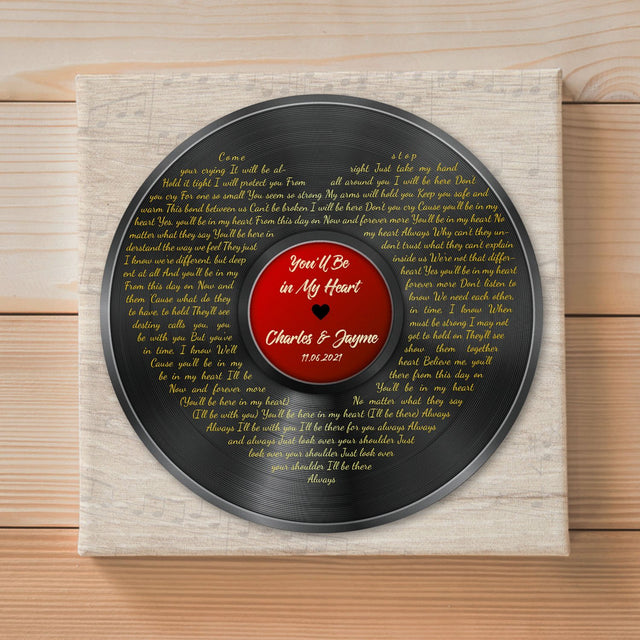 Custom Song Lyrics, Heart Shape, Vinyl Record, Personalized Song Name And Text, Canvas Wall Art