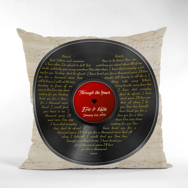 Custom Song Lyrics, Heart Shape, Vinyl Record, Personalized Song Name And Text, Pillow