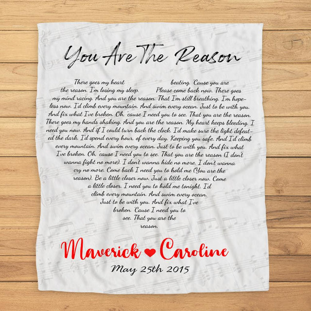 Custom Song Lyrics Heart Shape White Background Blanket