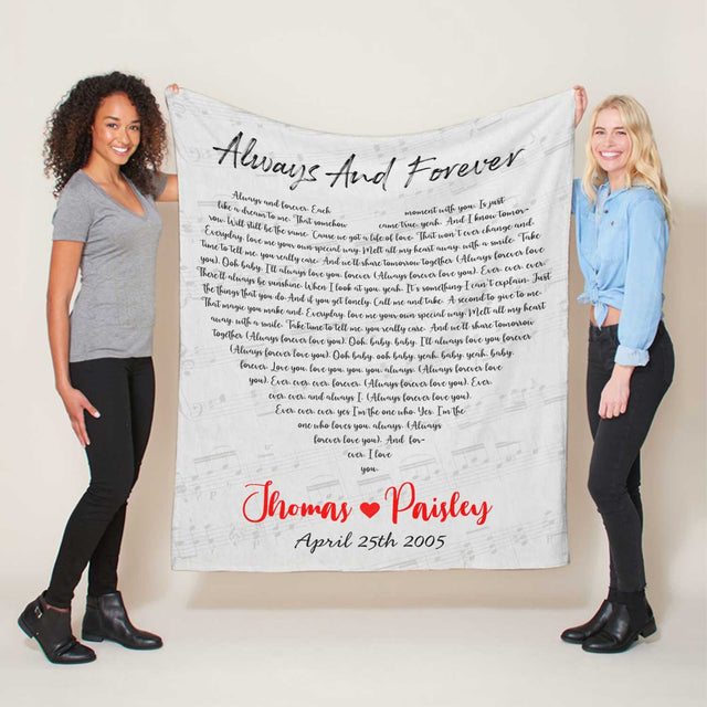 Custom Song Lyrics Heart Shape White Background Blanket