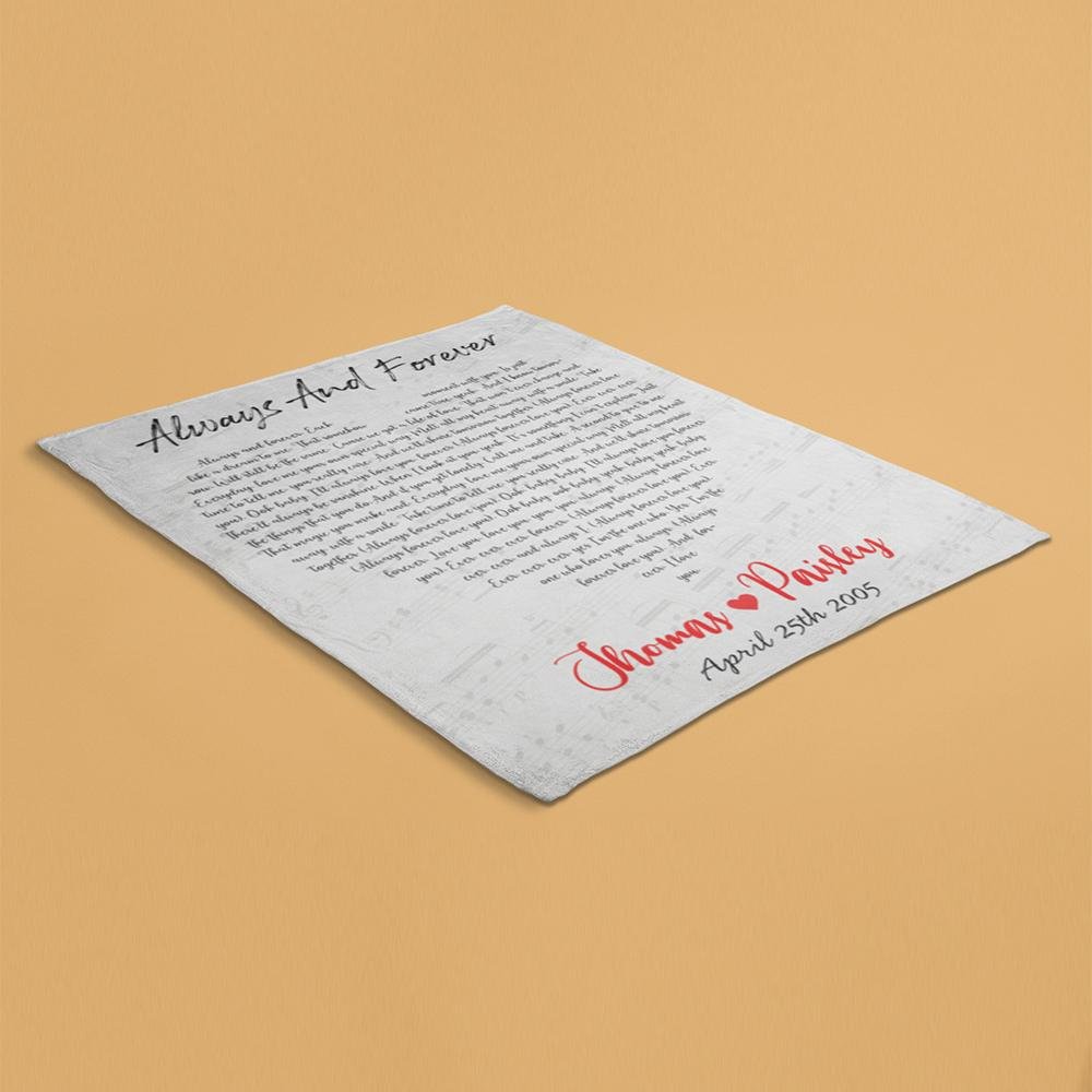 Custom Song Lyrics Heart Shape White Background Blanket