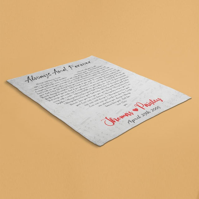 Custom Song Lyrics Heart Shape White Background Blanket