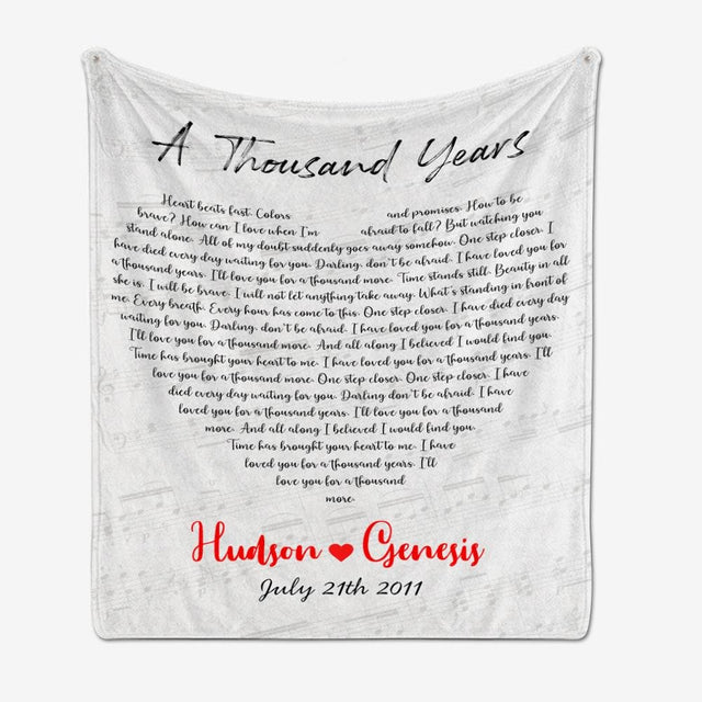 Custom Song Lyrics Heart Shape White Background Blanket