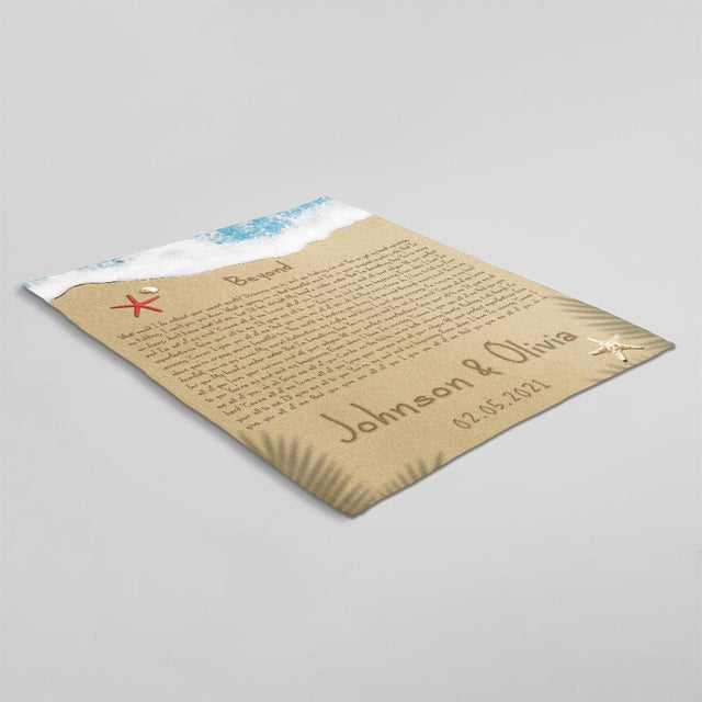 Custom Song Lyrics in The Sand Beach Blanket, Custom Name and Date
