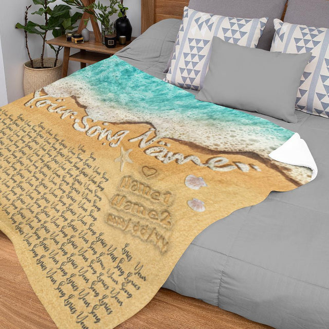 Custom Song Lyrics in The Sand Ocean, Custom Name and Date Blanket