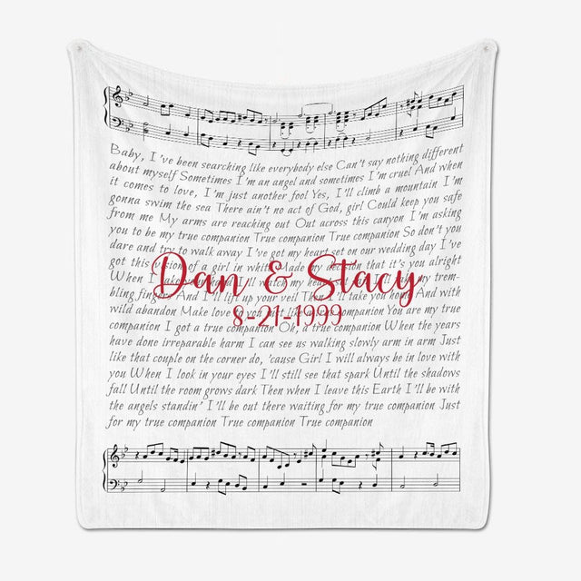 Custom Song Lyrics On Sheet Music, Personalized Name, Date Blanket