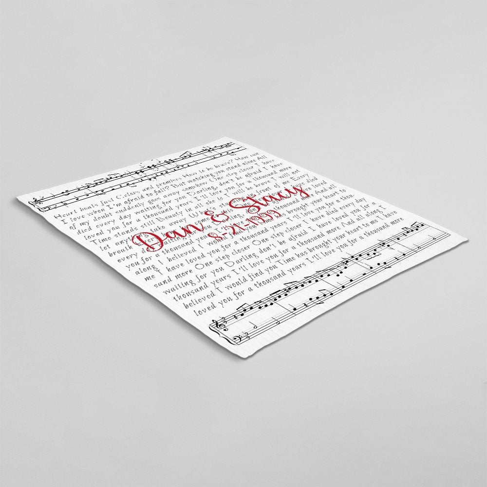 Custom Song Lyrics On Sheet Music, Personalized Name, Date Blanket
