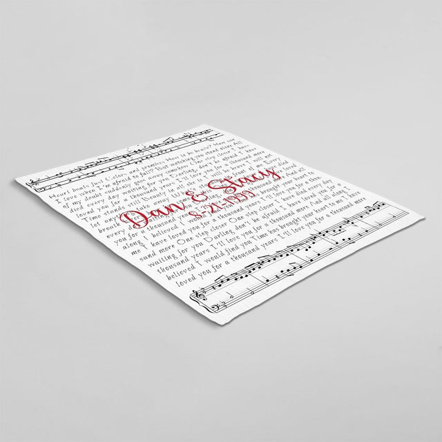 Custom Song Lyrics On Sheet Music, Personalized Name, Date Blanket