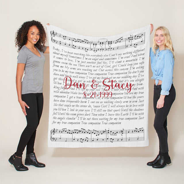 Custom Song Lyrics On Sheet Music, Personalized Name, Date Blanket