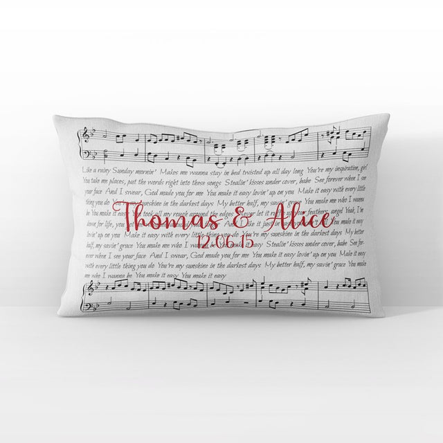 Custom Song Lyrics On Sheet Music, Personalized Name, Date Pillow