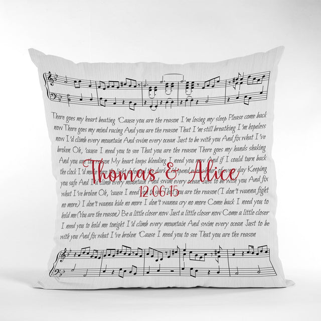 Custom Song Lyrics On Sheet Music, Personalized Name, Date Pillow