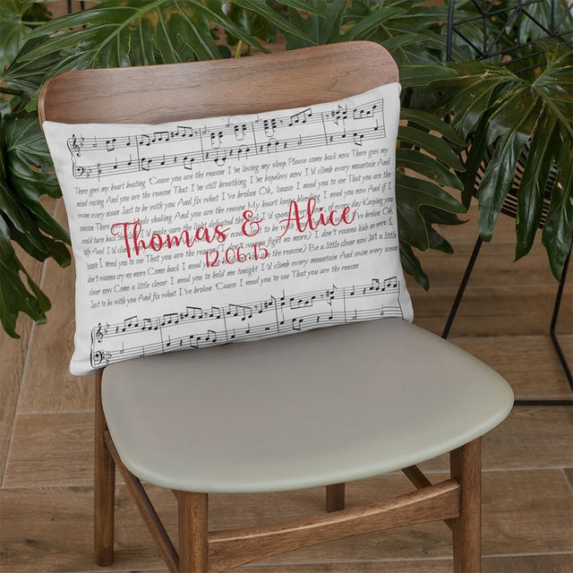 Custom Song Lyrics On Sheet Music, Personalized Name, Date Pillow