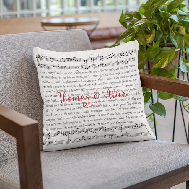 Custom Song Lyrics On Sheet Music, Personalized Name, Date Pillow