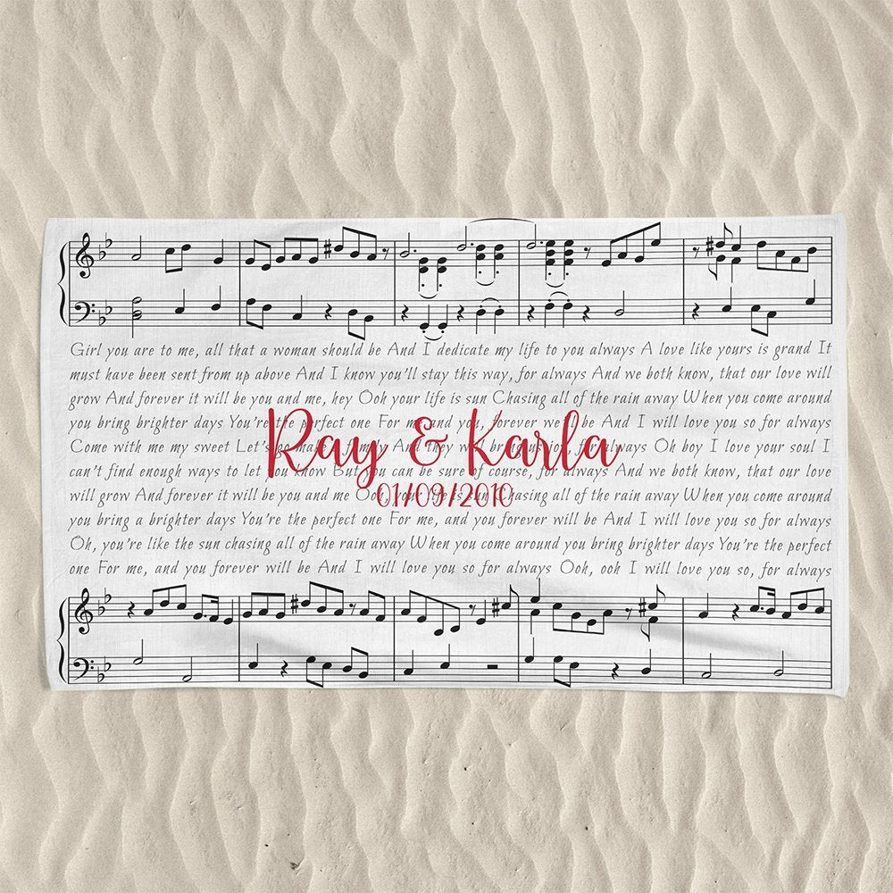 Custom Song Lyrics On Sheet Music, Personalized Text Towel