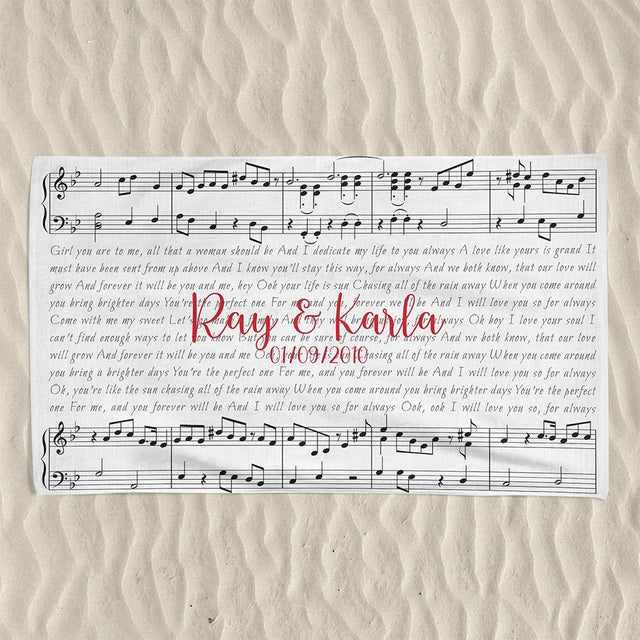 Custom Song Lyrics On Sheet Music, Personalized Text Towel