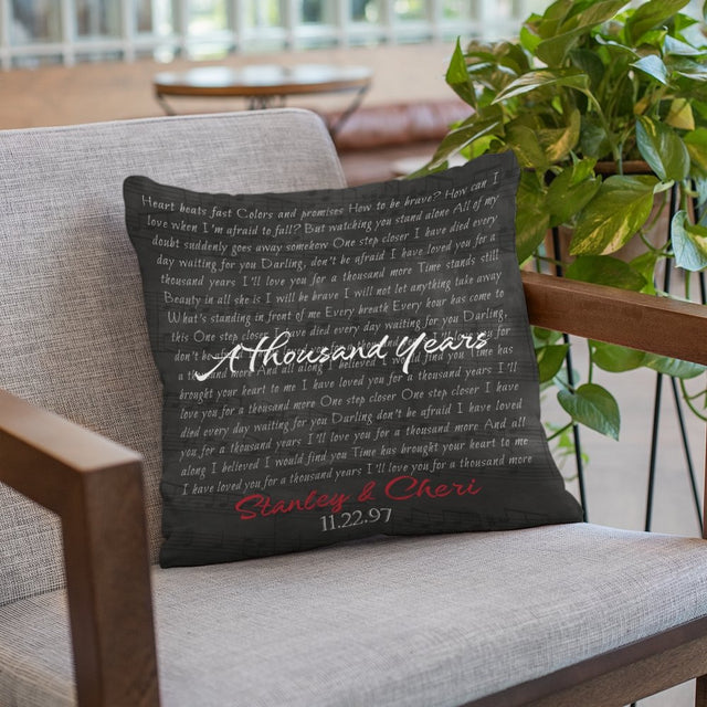 Custom Song Lyrics, Personalized Name And Date Black Background Pillow