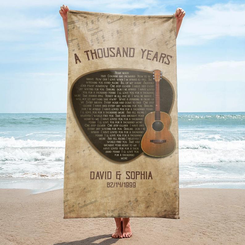 Custom Song Lyrics, Personalized Name And Date, Guitar Pick Towel