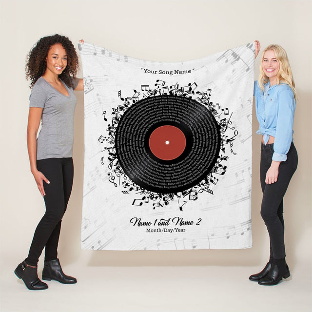 Custom Song Lyrics, Personalized Name And Date, Record Player Blanket