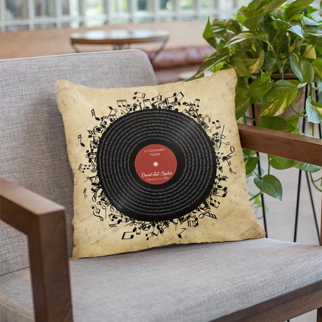 Custom Song Lyrics, Personalized Name And Date, Record Player Pillow