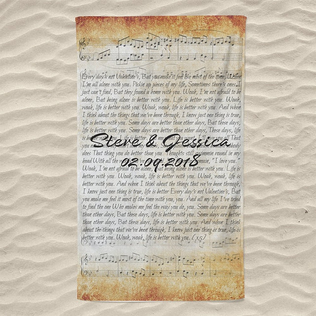 Custom Song Lyrics, Personalized Name And Date Towel