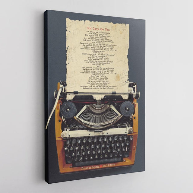 Custom Song Lyrics, Personalized Name And Date, Typewriter Canvas Wall Art