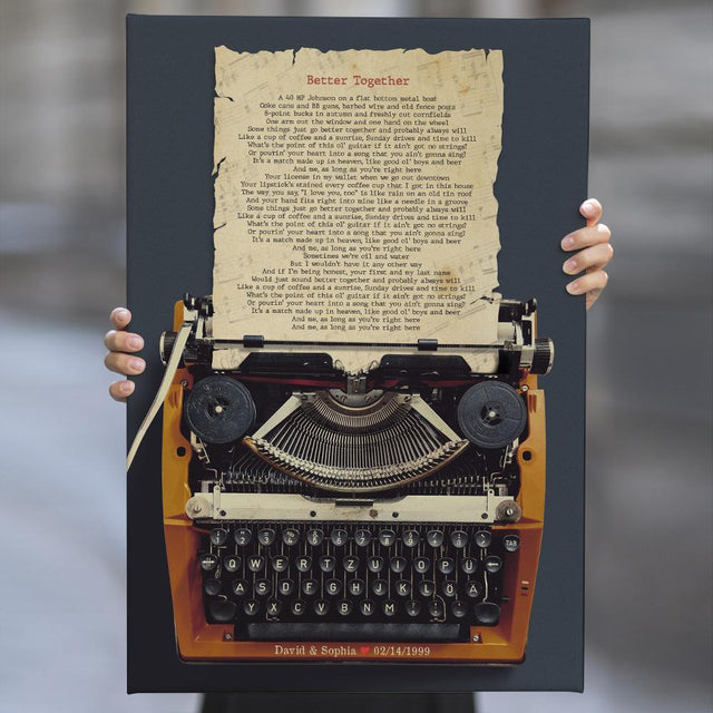 Custom Song Lyrics, Personalized Name And Date, Typewriter Canvas Wall Art